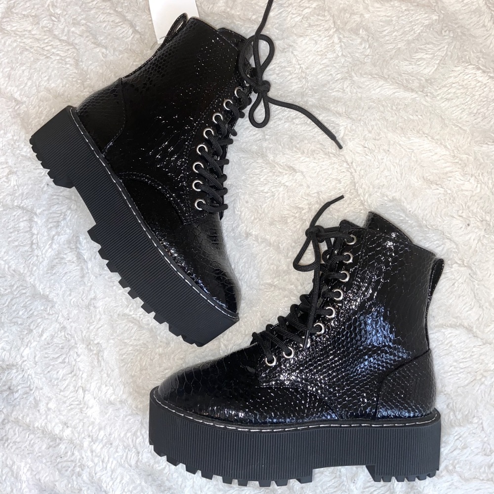 Faux snake-skin combat boots *NWT